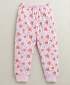 Bumzee Pink Graphic Print T-Shirt & Pyjama Set, Full Sleeves, 100% Cotton (Style Peb10983)