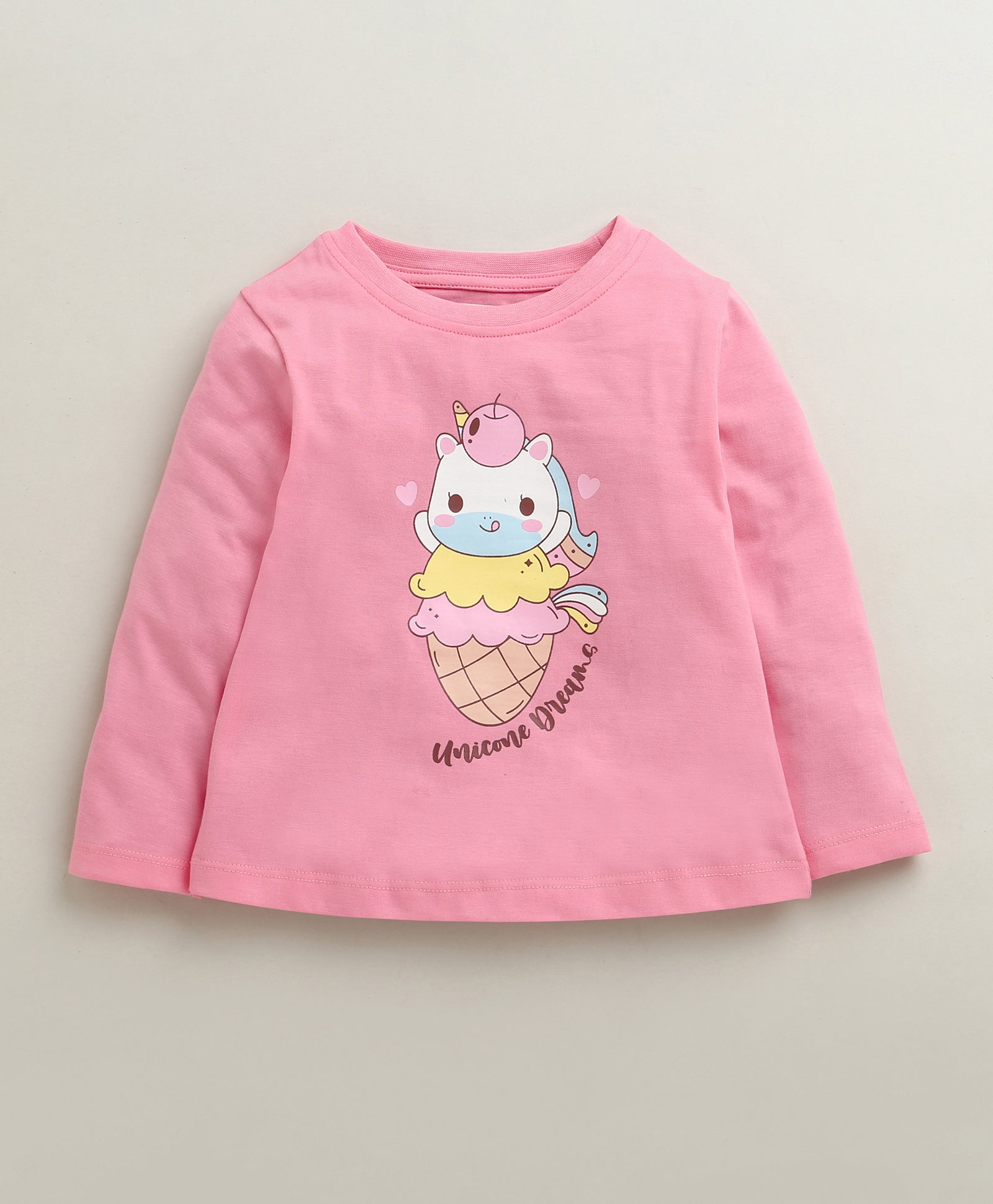 Pink Girls Full Sleeves Cotton T-Shirt & Pyjama Set