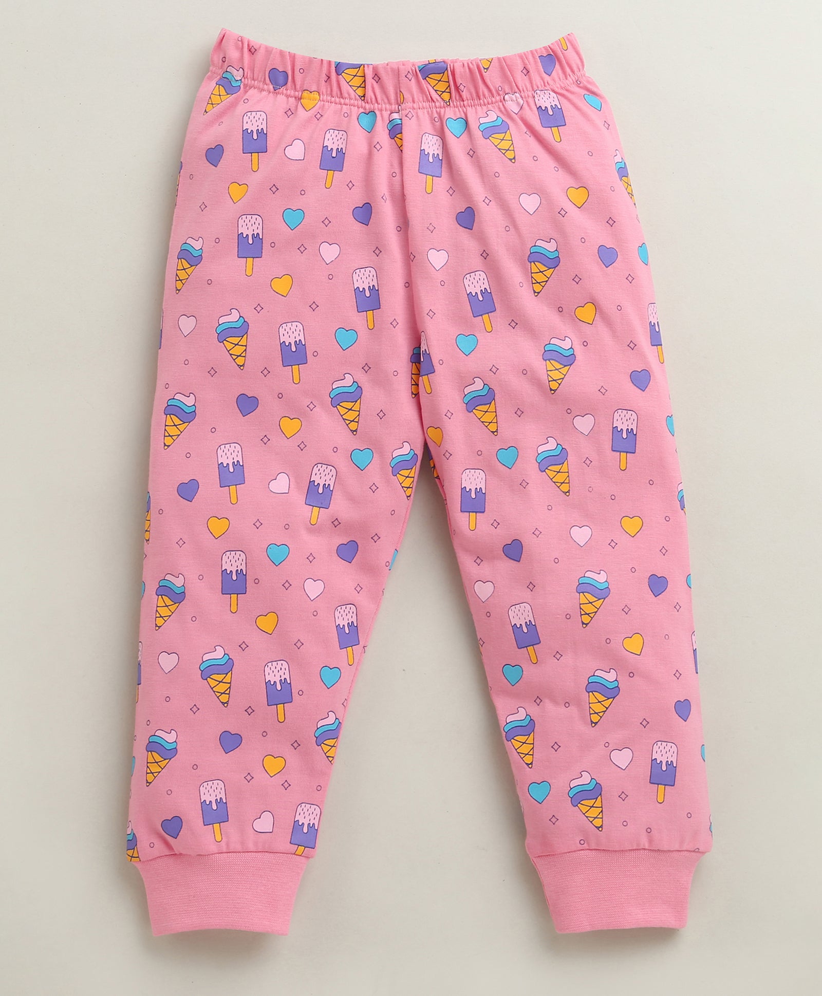 Pink Girls Full Sleeves Cotton T-Shirt & Pyjama Set