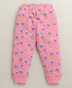 Bumzee Pink Graphic Print T-Shirt & Pyjama Set, Full Sleeves, 100% Cotton (Style Peb10985)
