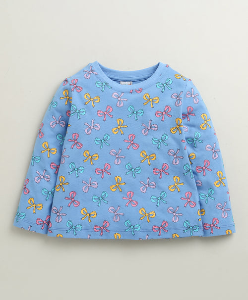 Blue Girls Full Sleeves Cotton T-Shirt & Pyjama Set