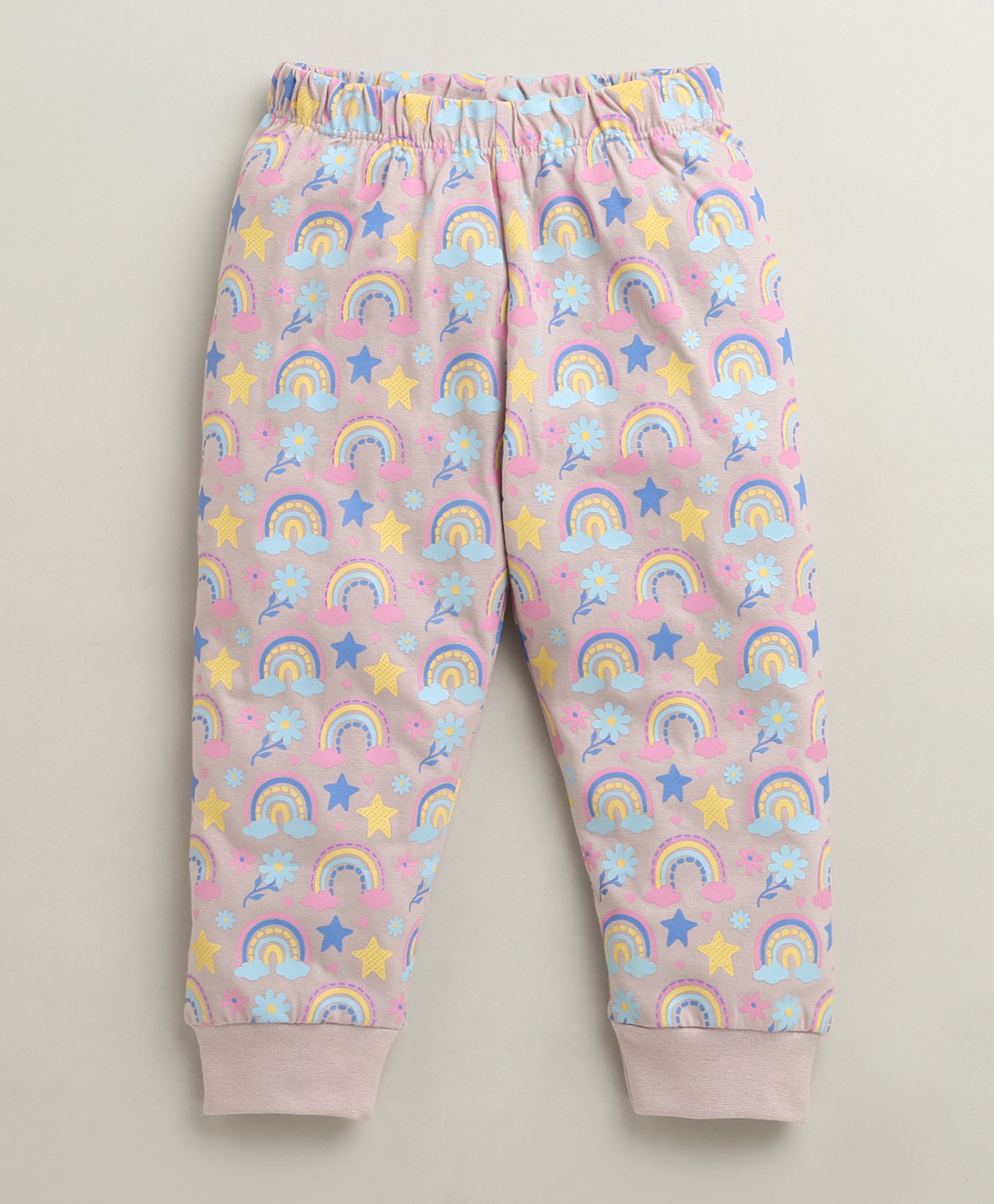 Dusty Pink Girls Full Sleeves Cotton T-Shirt & Pyjama Set