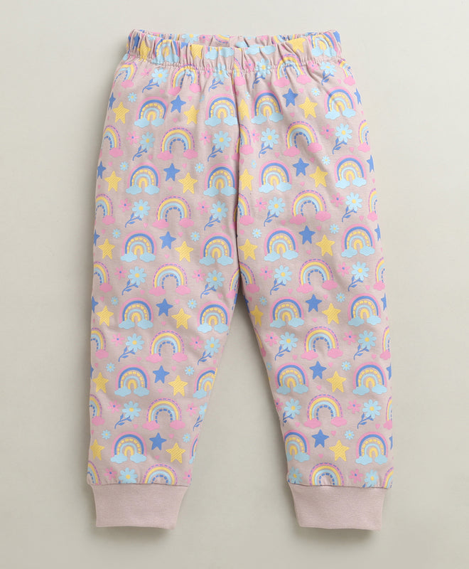 Dusty Pink Girls Full Sleeves Cotton T-Shirt & Pyjama Set