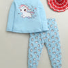 Blue Girls Full Sleeves Cotton T-Shirt & Pyjama Set