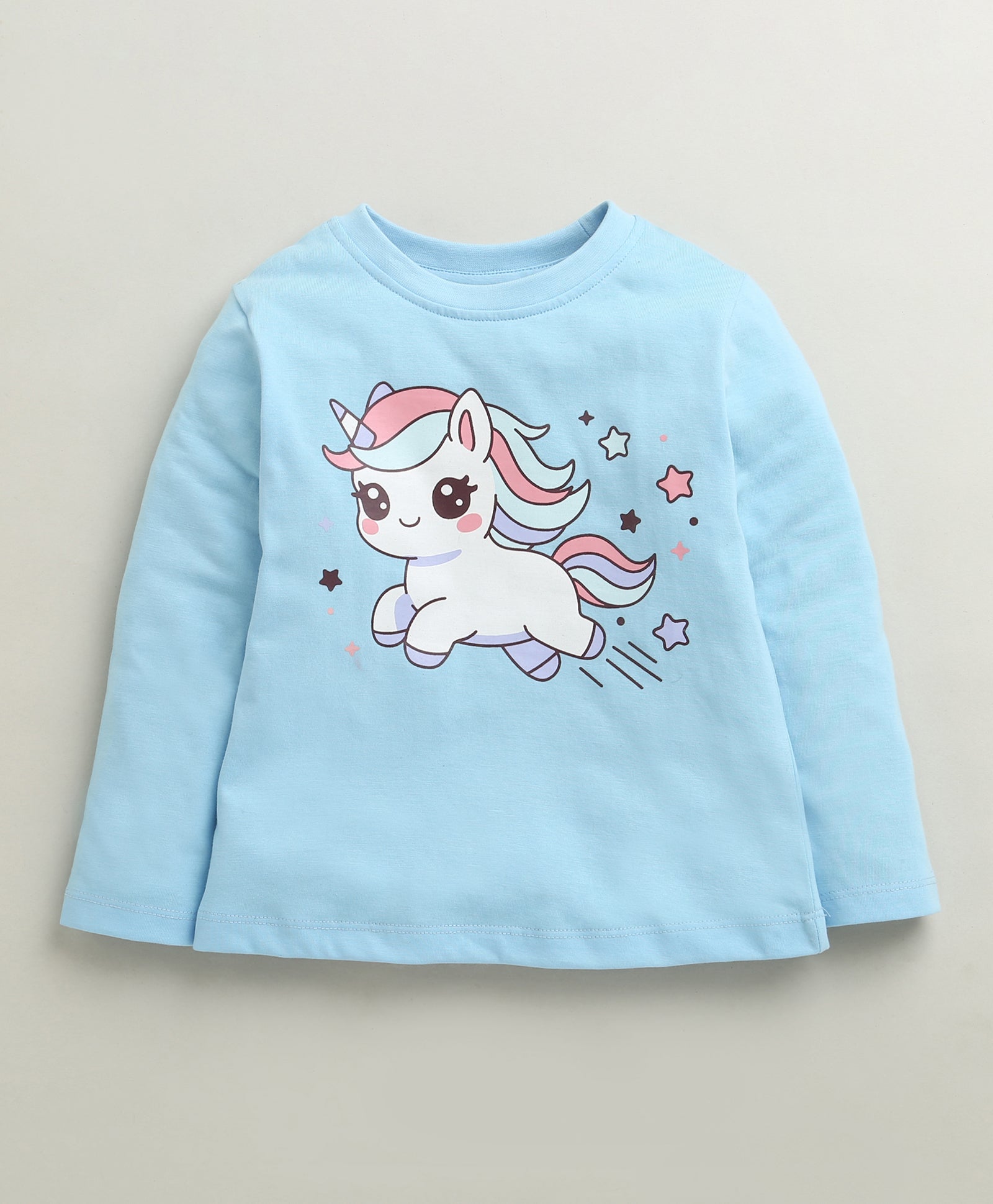 Blue Girls Full Sleeves Cotton T-Shirt & Pyjama Set