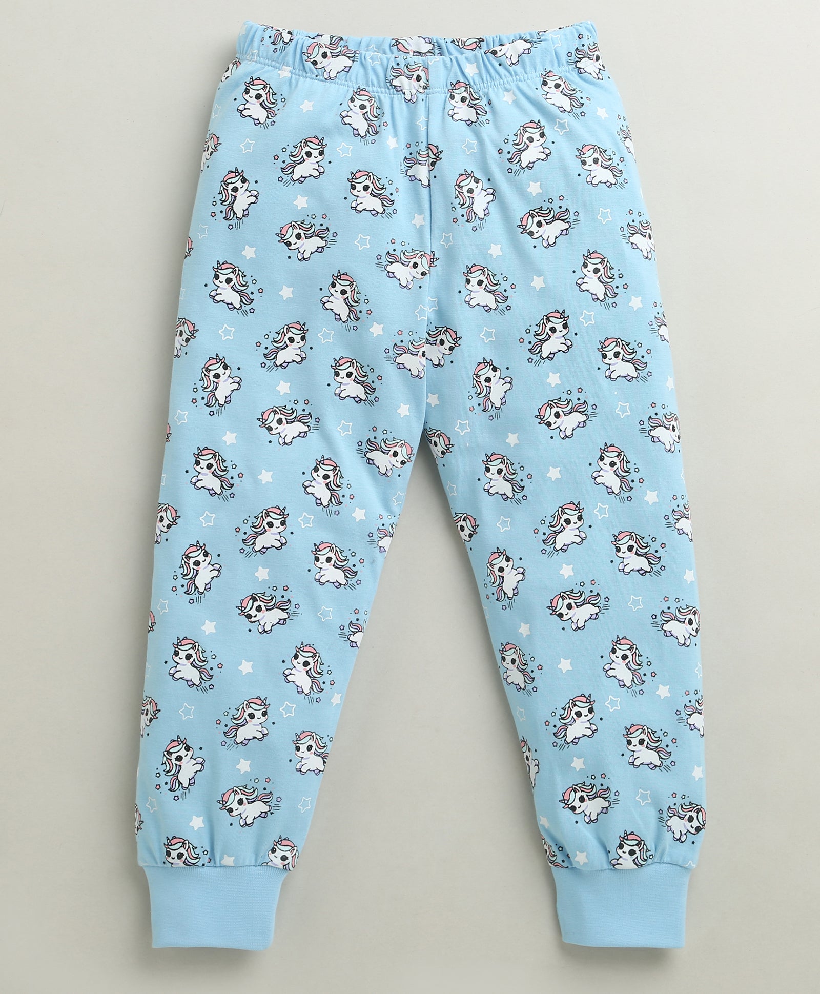 Blue Girls Full Sleeves Cotton T-Shirt & Pyjama Set
