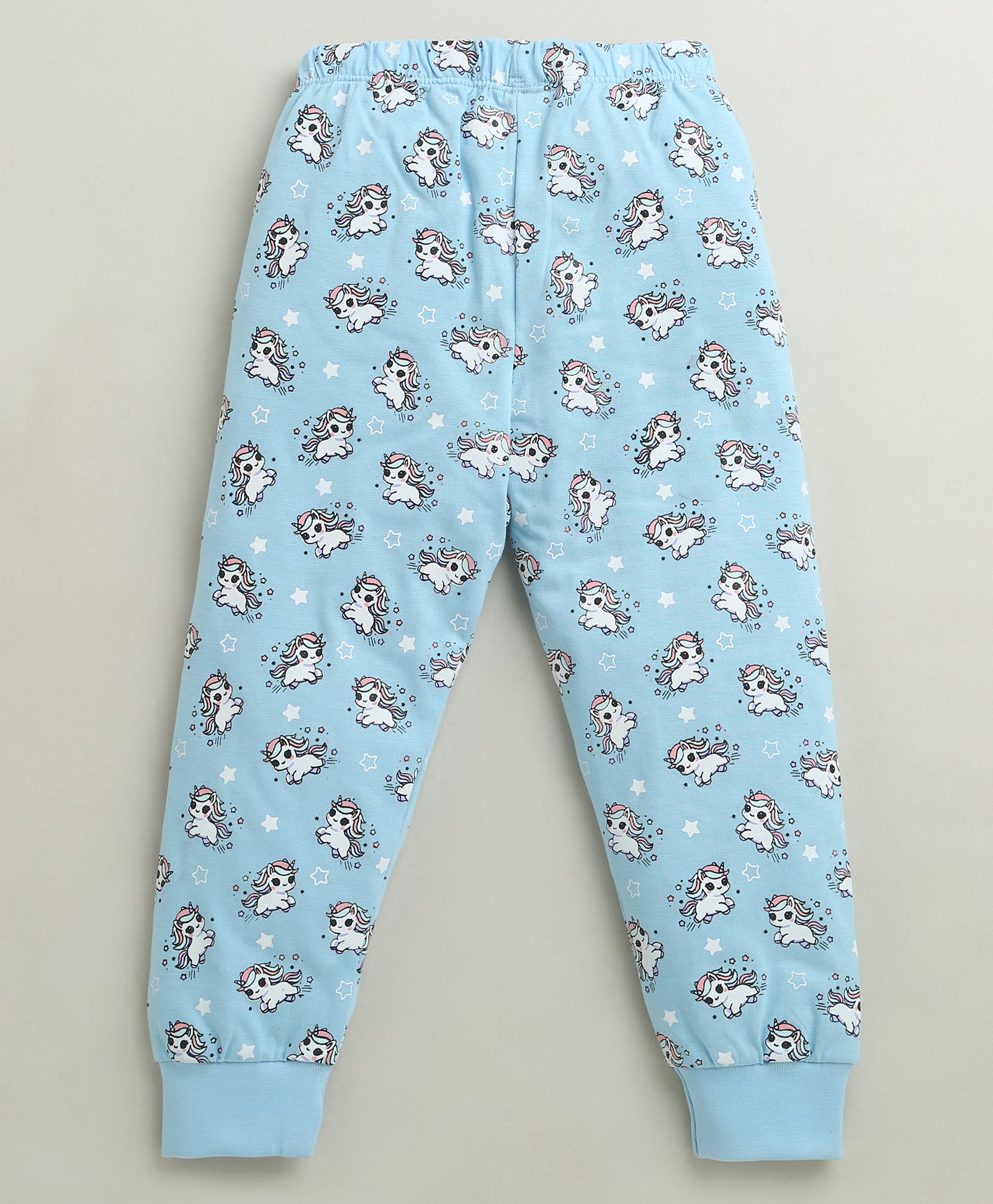 Blue Girls Full Sleeves Cotton T-Shirt & Pyjama Set