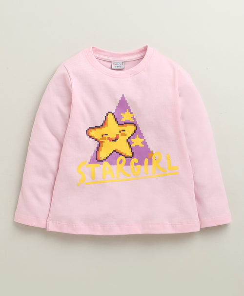BUMZEE Baby Pink & Sky Blue Girls Full Sleeves Cotton T-Shirts Pack Of 2