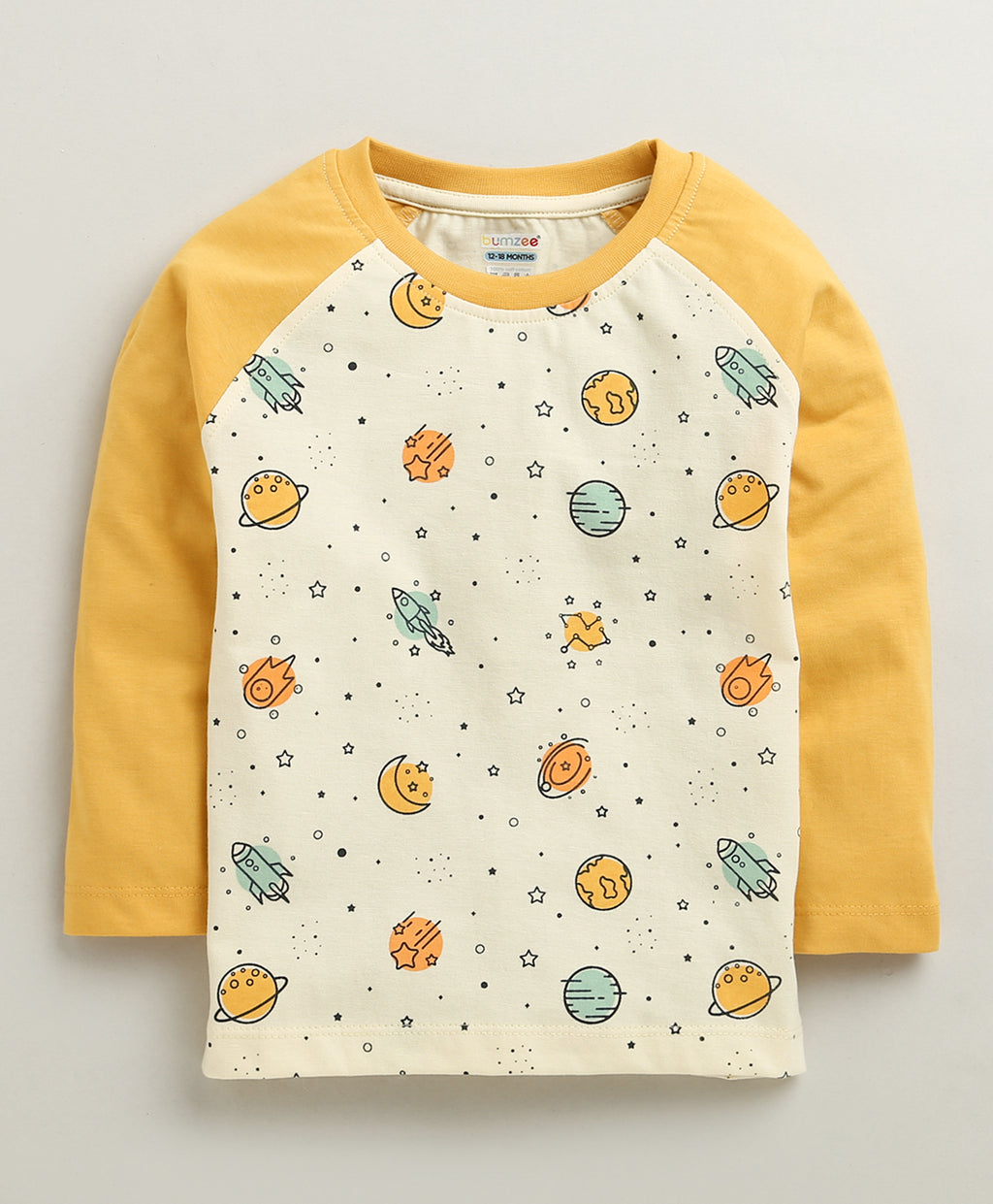 Bumzee Yellow Graphic Print T-Shirt & Pyjama Set, Full Sleeves, 100% Cotton
