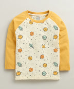 Bumzee Yellow Graphic Print T-Shirt & Pyjama Set, Full Sleeves, 100% Cotton