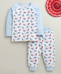 Bumzee White Animal Print T-Shirt & Pyjama Set, Full Sleeves, 100% Cotton