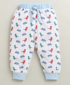 Bumzee White Animal Print T-Shirt & Pyjama Set, Full Sleeves, 100% Cotton