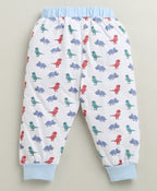 Bumzee White Animal Print T-Shirt & Pyjama Set, Full Sleeves, 100% Cotton
