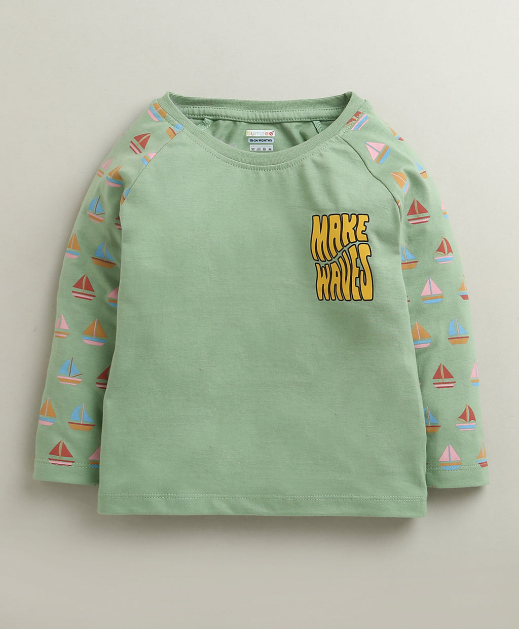 Bumzee Green Graphic Print T-Shirt & Pyjama Set, Full Sleeves, 100% Cotton (Style Peb10993)