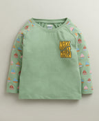 Bumzee Green Graphic Print T-Shirt & Pyjama Set, Full Sleeves, 100% Cotton (Style Peb10993)