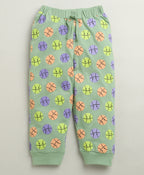 Bumzee Green Graphic Print T-Shirt & Pyjama Set, Full Sleeves, 100% Cotton (Style Peb10994)
