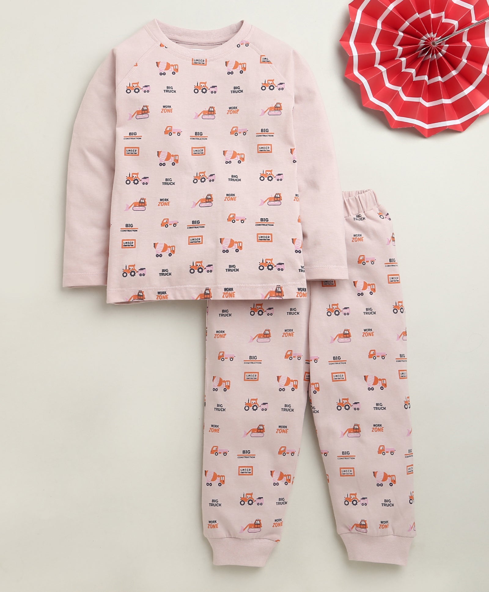 Dusty Pink Boys Full Sleeves Cotton T-Shirt & Pyjama Set
