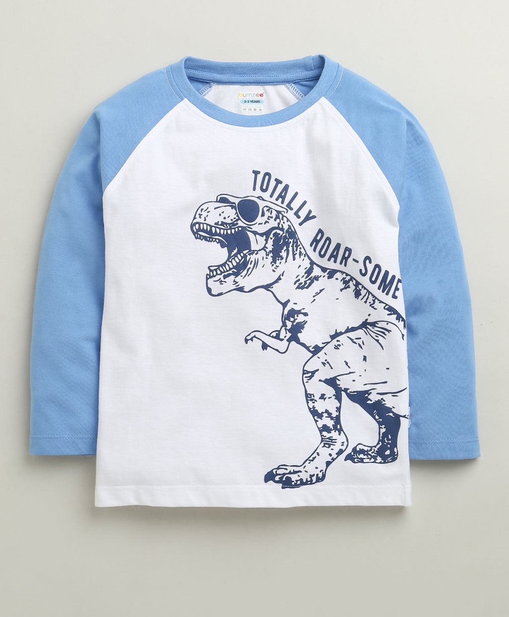 Bumzee White & Blue Animal Print T-Shirt & Pyjama Set, Full Sleeves, 100% Cotton