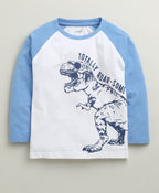 Bumzee White & Blue Animal Print T-Shirt & Pyjama Set, Full Sleeves, 100% Cotton