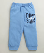 Bumzee White & Blue Animal Print T-Shirt & Pyjama Set, Full Sleeves, 100% Cotton