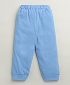 Bumzee White & Blue Animal Print T-Shirt & Pyjama Set, Full Sleeves, 100% Cotton