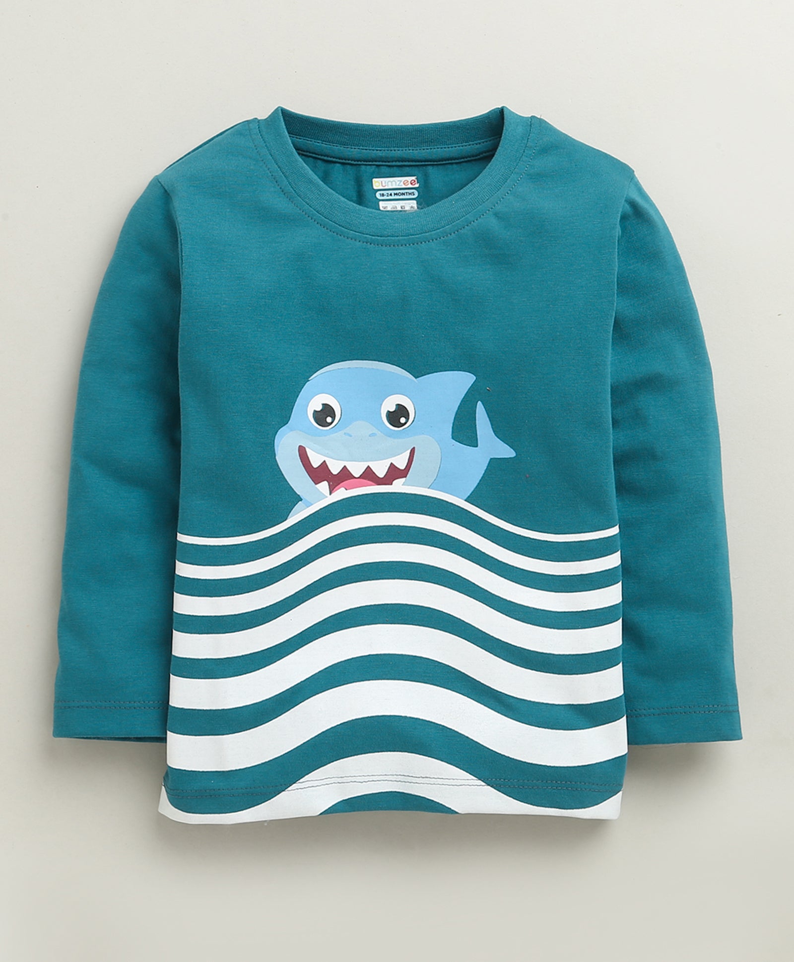 BUMZEE Beige & Teal Boys Full Sleeves Cotton T-Shirts Pack Of 2