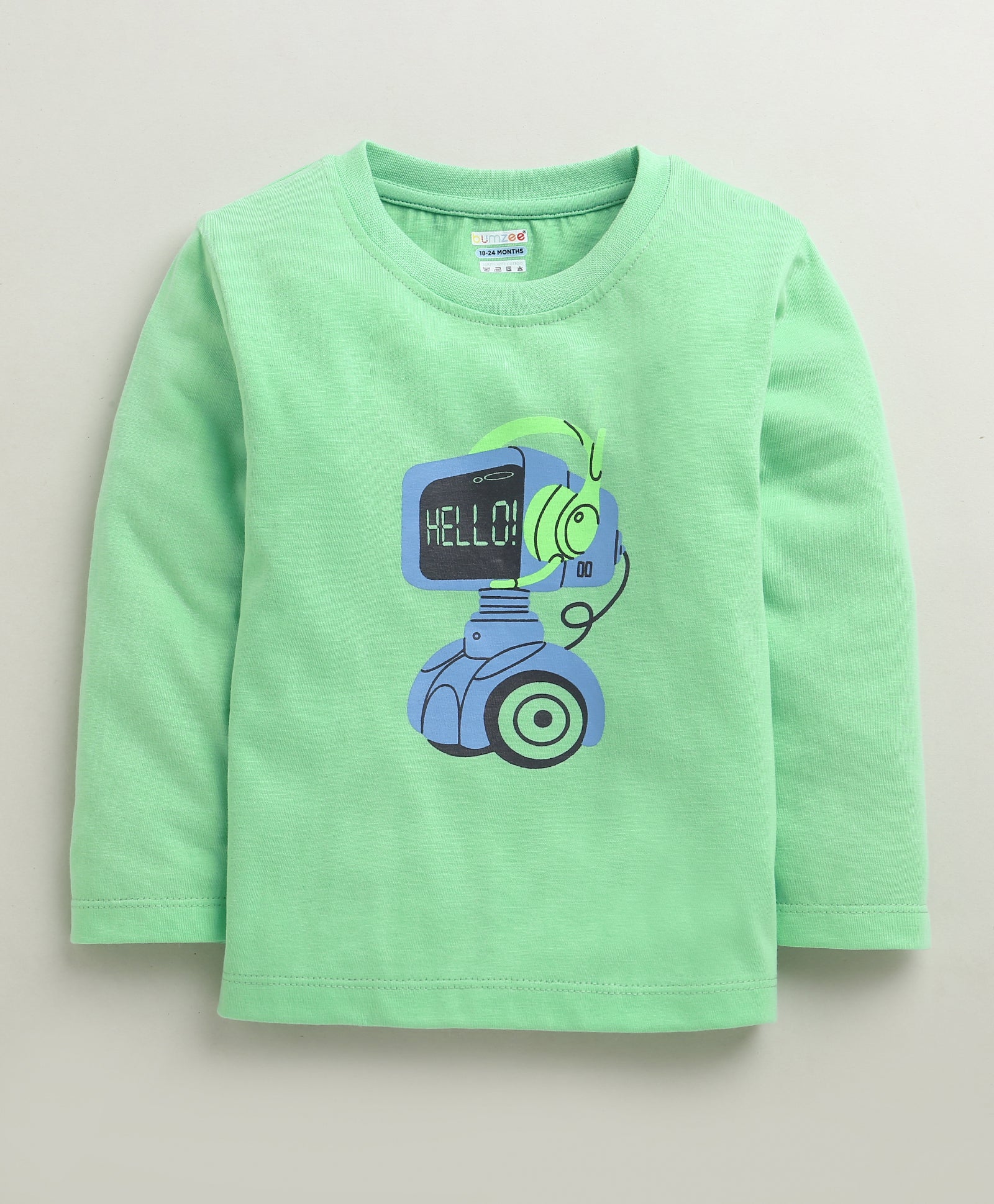 BUMZEE Blue & Green Boys Full Sleeves Cotton T-Shirts Pack Of 2