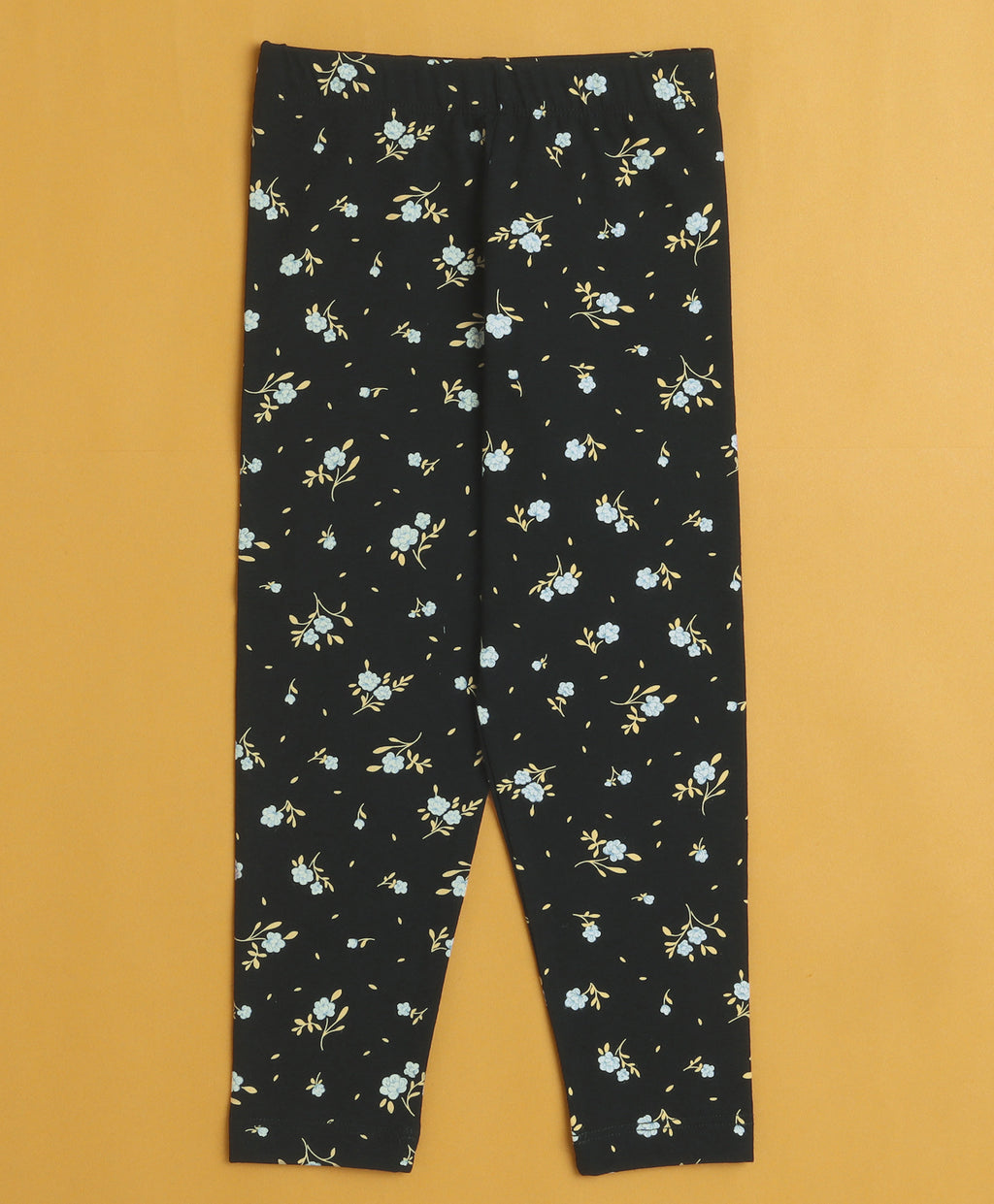 Bumzee Yellow & Black Floral Print Leggings, Pack of 2, 100% Cotton