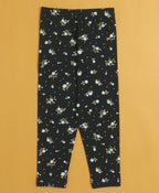 Bumzee Yellow & Black Floral Print Leggings, Pack of 2, 100% Cotton