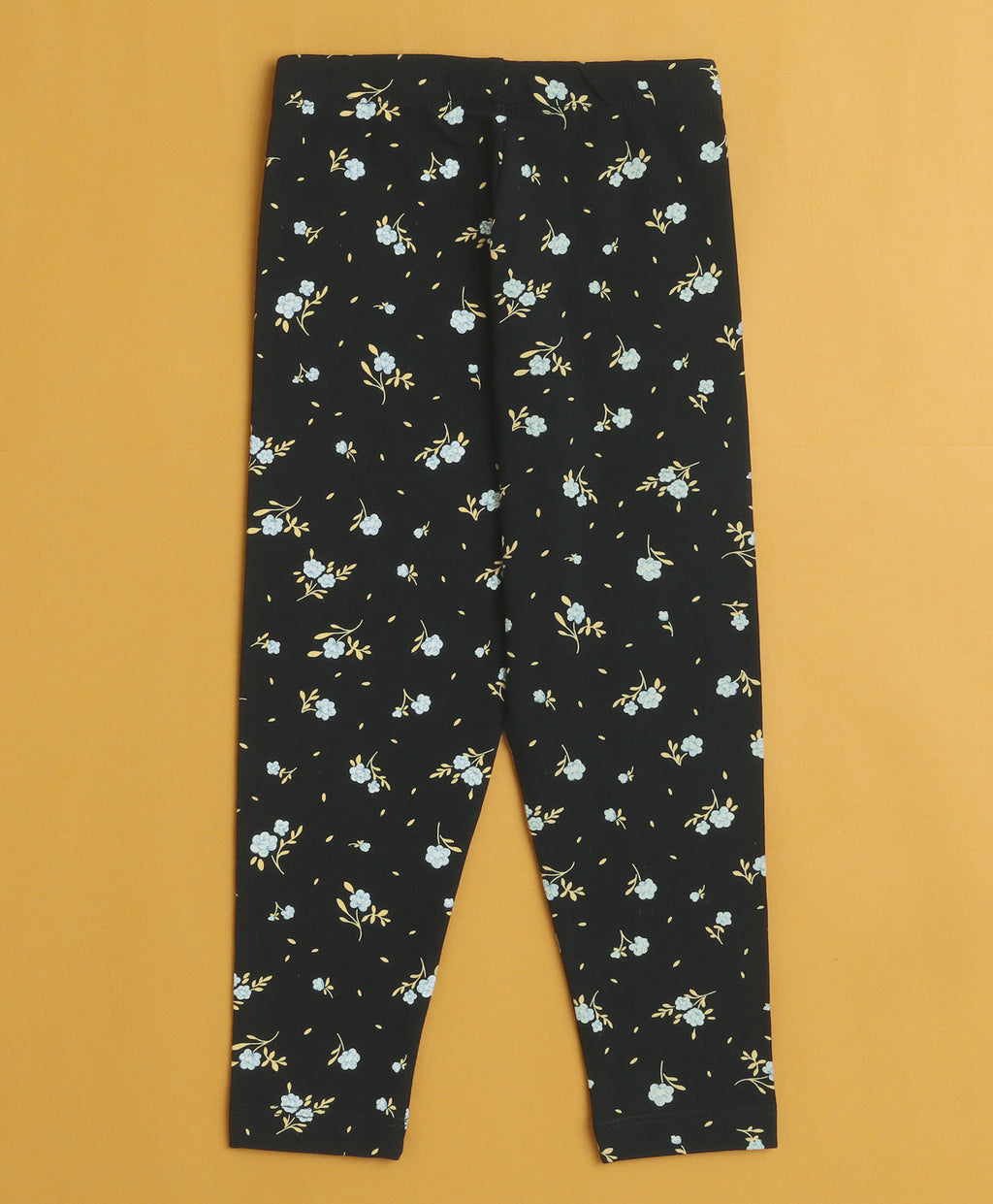 Bumzee Yellow & Black Floral Print Leggings, Pack of 2, 100% Cotton