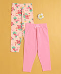 Bumzee Pink & Peach Floral Print Leggings, Pack of 2, 100% Cotton