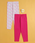 Bumzee Pink & White Floral Print Leggings, Pack of 2, 100% Cotton