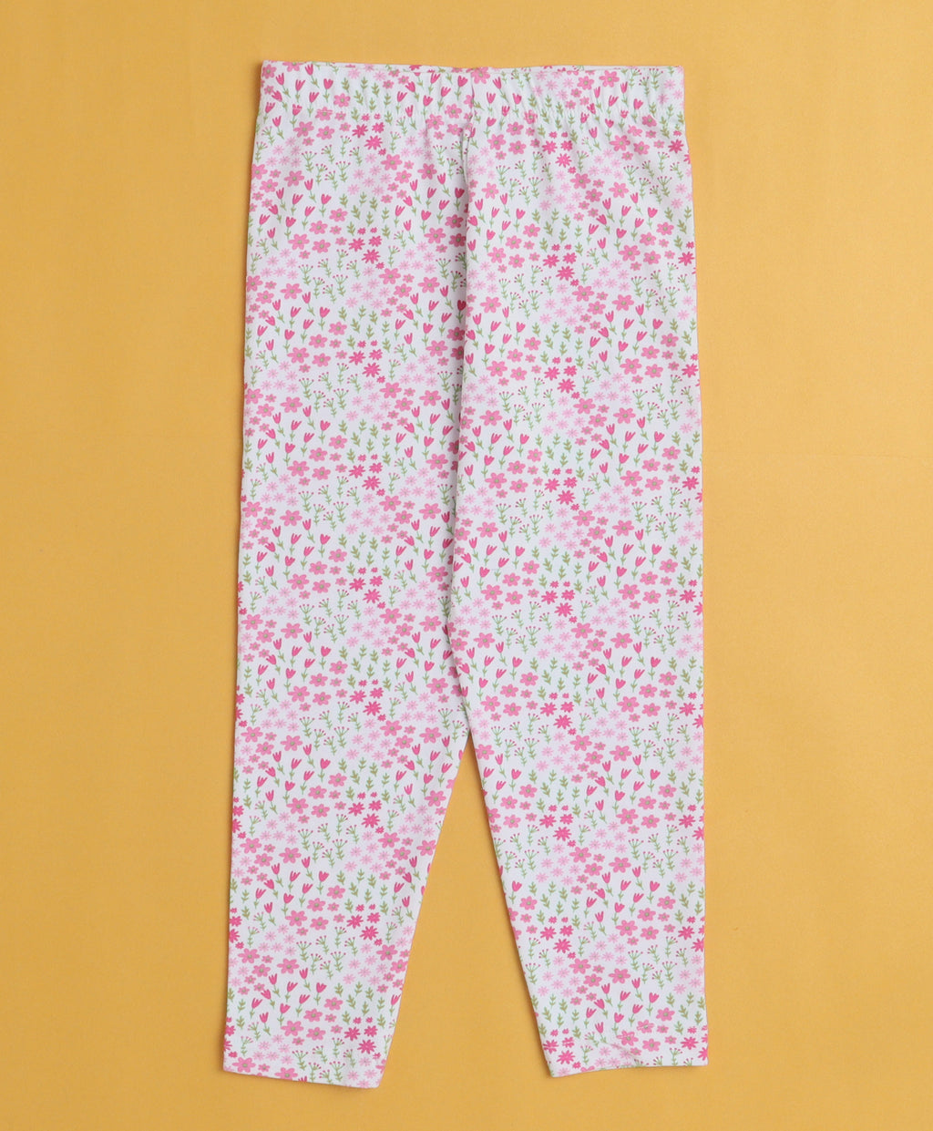 Bumzee Pink & White Floral Print Leggings, Pack of 2, 100% Cotton