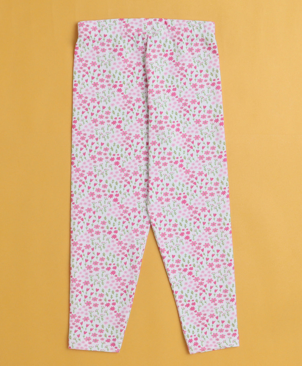 Bumzee Pink & White Floral Print Leggings, Pack of 2, 100% Cotton
