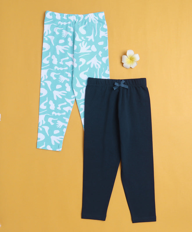 Girls Leggings Navy & Sky Blue Pack of 2