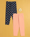 Bumzee Peach & Navy Graphic Print Leggings, Pack of 2, 100% Cotton