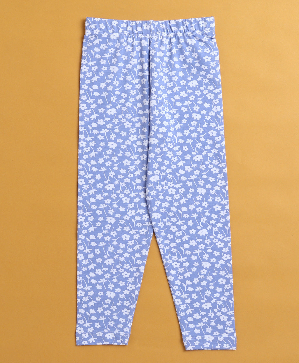 Bumzee White & Blue Floral Print Leggings, Pack of 2, 100% Cotton
