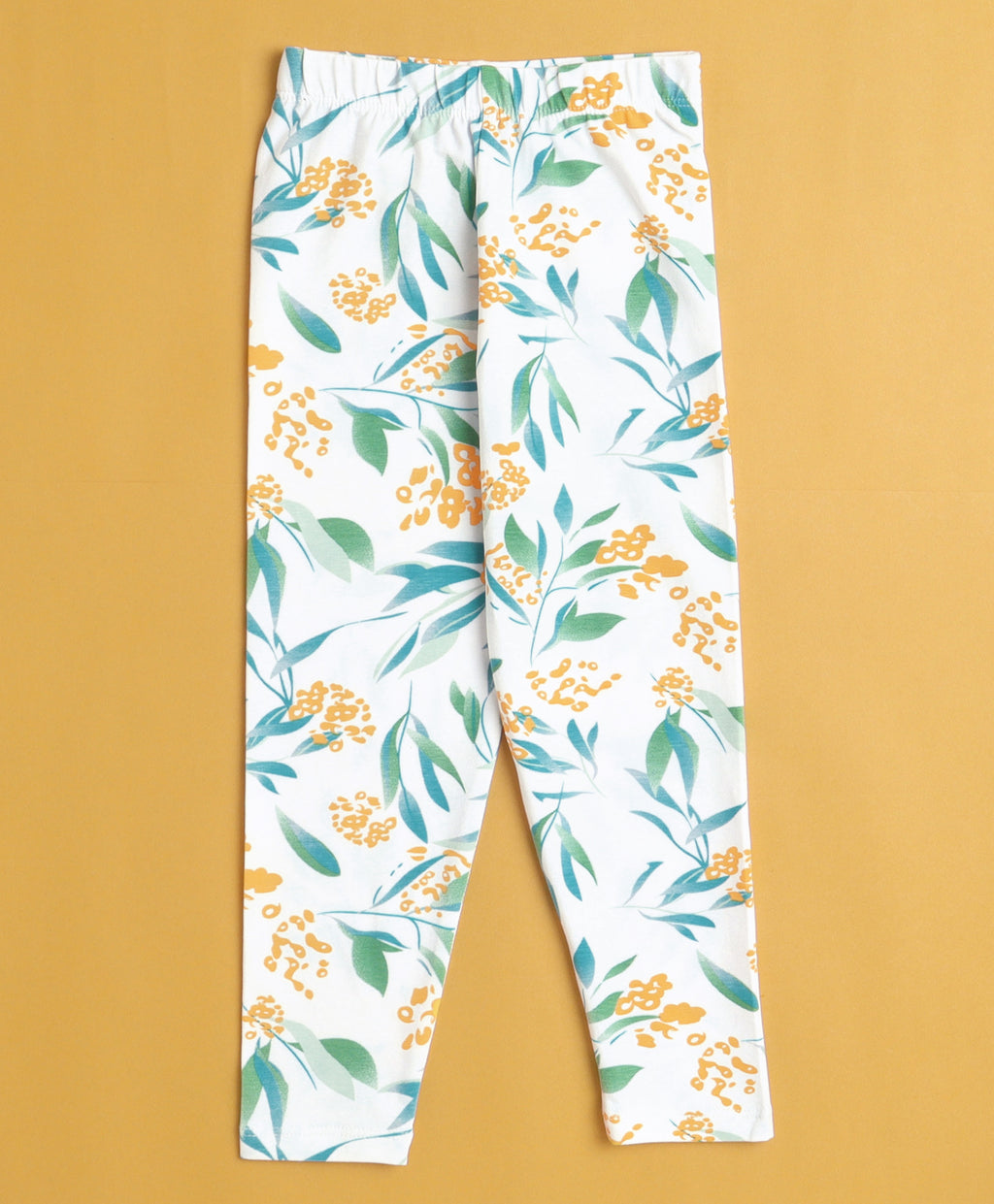 Bumzee Green & White Floral Print Leggings, Pack of 2, 100% Cotton
