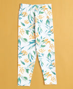 Bumzee Green & White Floral Print Leggings, Pack of 2, 100% Cotton