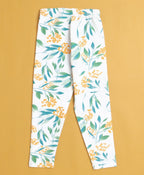 Bumzee Green & White Floral Print Leggings, Pack of 2, 100% Cotton