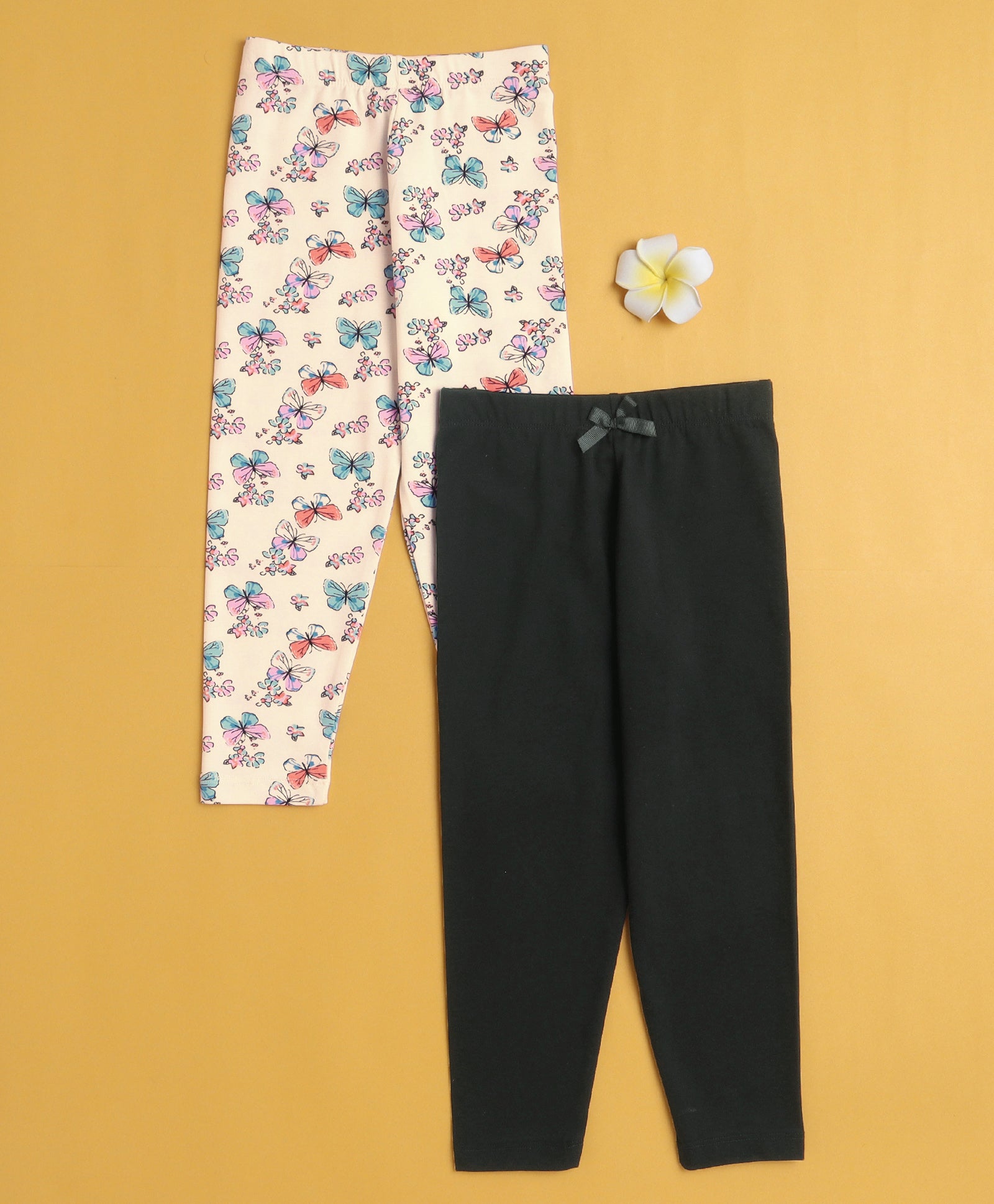 Girls Leggings Black & Cream Pack of 2