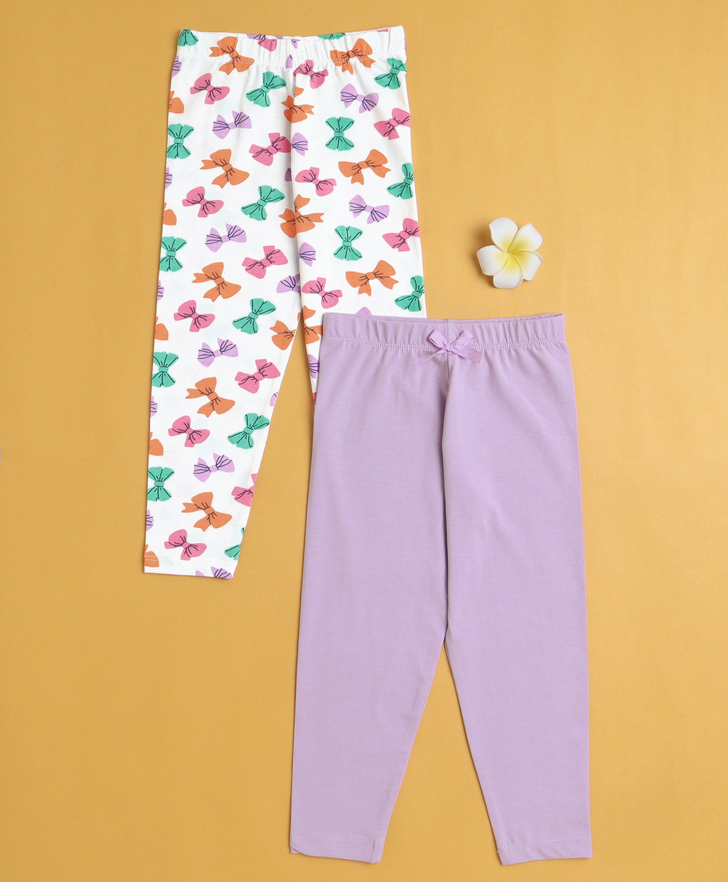 Bumzee Lavender & White Graphic Print Leggings, Pack of 2, 100% Cotton