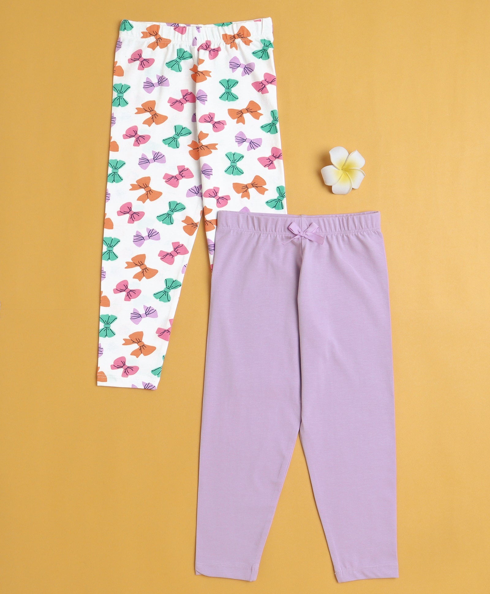 Girls Leggings Lavender & White Pack of 2