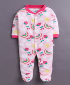 Bumzee Pink & Baby Pink Floral Print Sleepsuit, Pack of 3, Full Sleeves