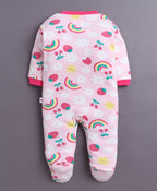 Bumzee Pink & Baby Pink Floral Print Sleepsuit, Pack of 3, Full Sleeves