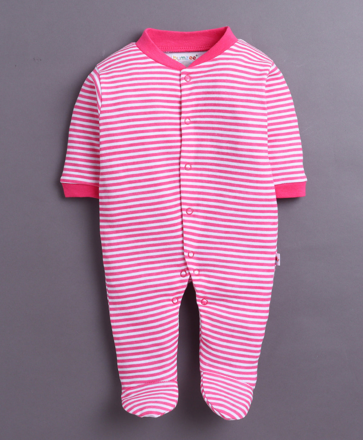 Bumzee Pink & Baby Pink Floral Print Sleepsuit, Pack of 3, Full Sleeves