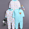 Mint Green & White Baby Girls Full Sleeves Sleepsuit Pack Of 3