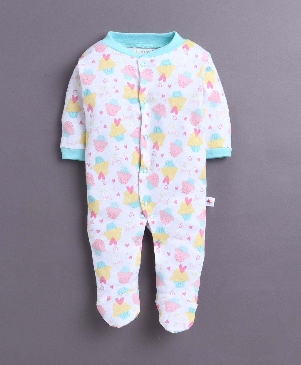 Bumzee Mint Green & White Graphic Print Sleepsuit, Pack of 3, Full Sleeves