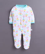 Bumzee Mint Green & White Graphic Print Sleepsuit, Pack of 3, Full Sleeves