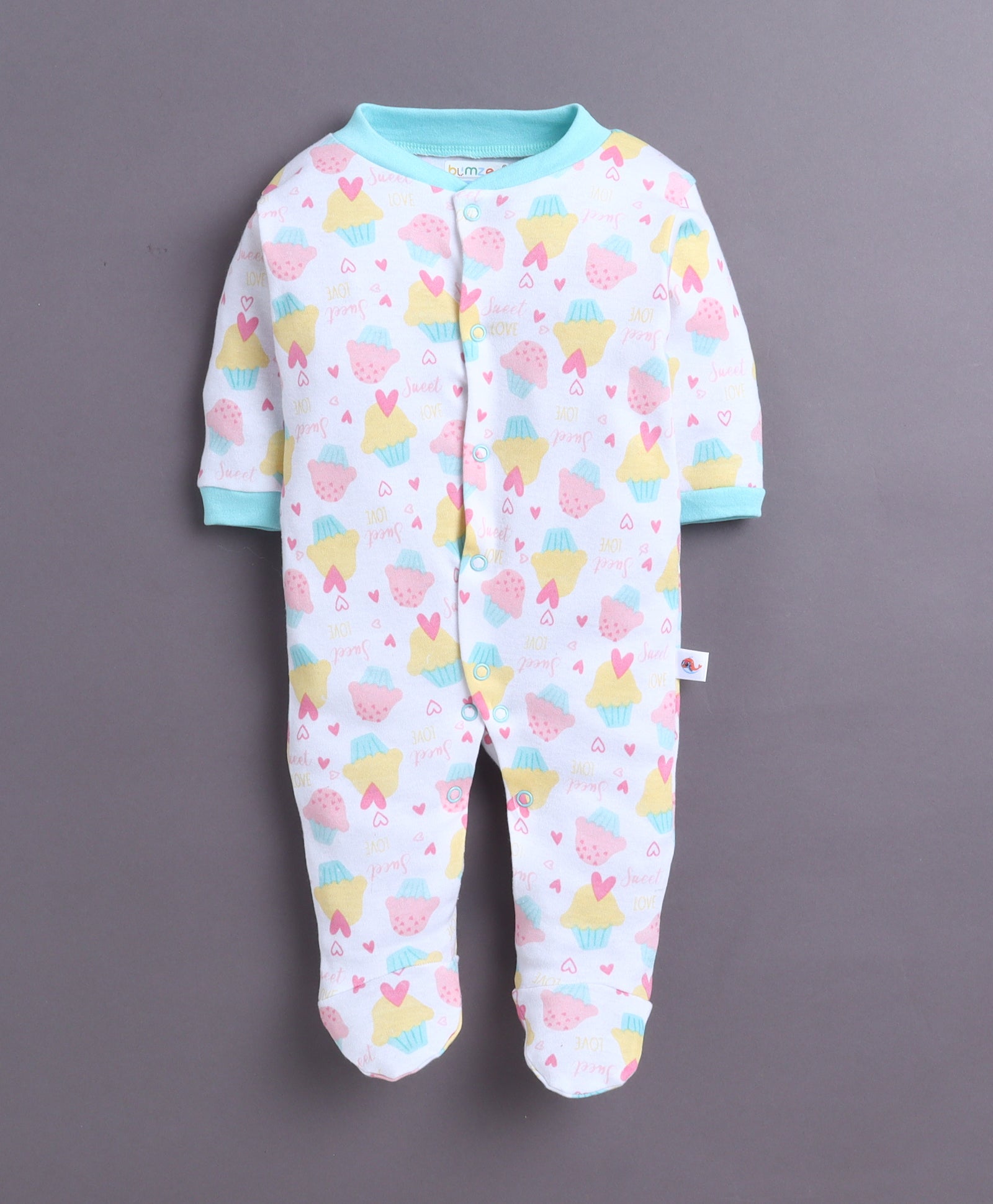 Mint Green & White Baby Girls Full Sleeves Sleepsuit Pack Of 3